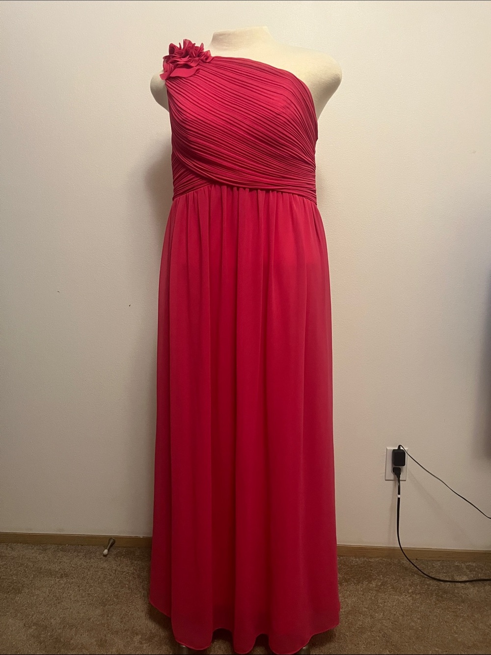 Ever Pretty One-Shoulder Fuchsia Pleated Gown with Floral Accent